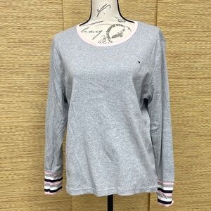 Tommy Hilfiger Gray Long Sleeve Top with Pink Trim